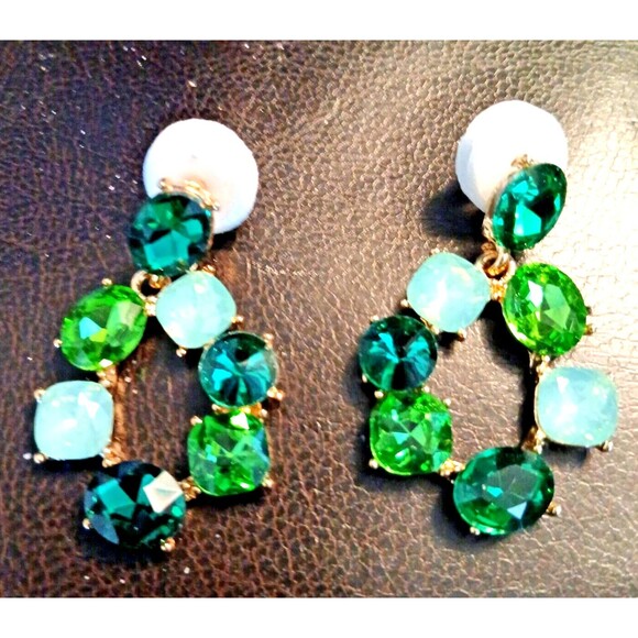 shades of green rhinestones loop earrings - Picture 2 of 4